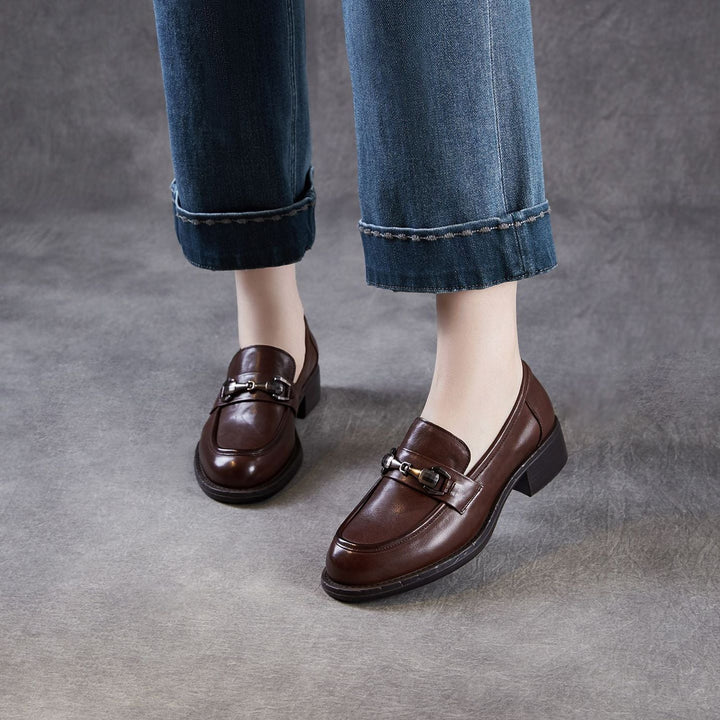 Women's Genuine Leather Casual Shoes Spring Fall Dress Buckle Slip-on Loafers