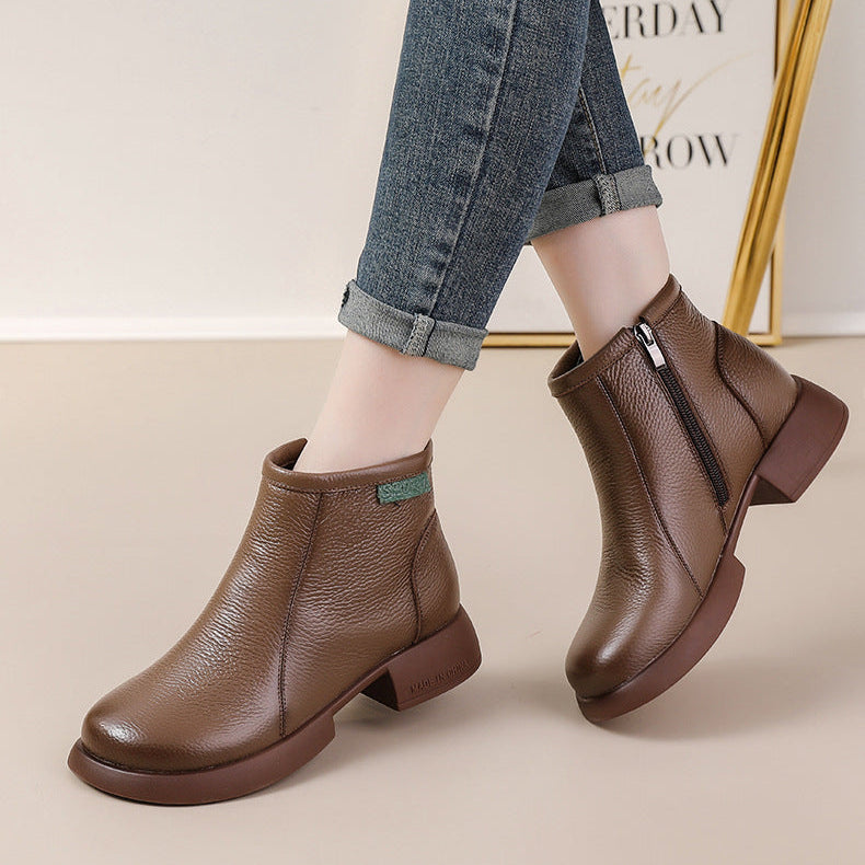 Women's Leather Side-Zip Ankle Boots – Comfortable Casual Everyday Shoes