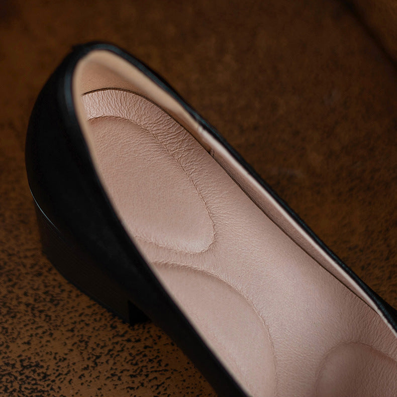 Women's Black Leather Pumps - Low Heel for Office & Business