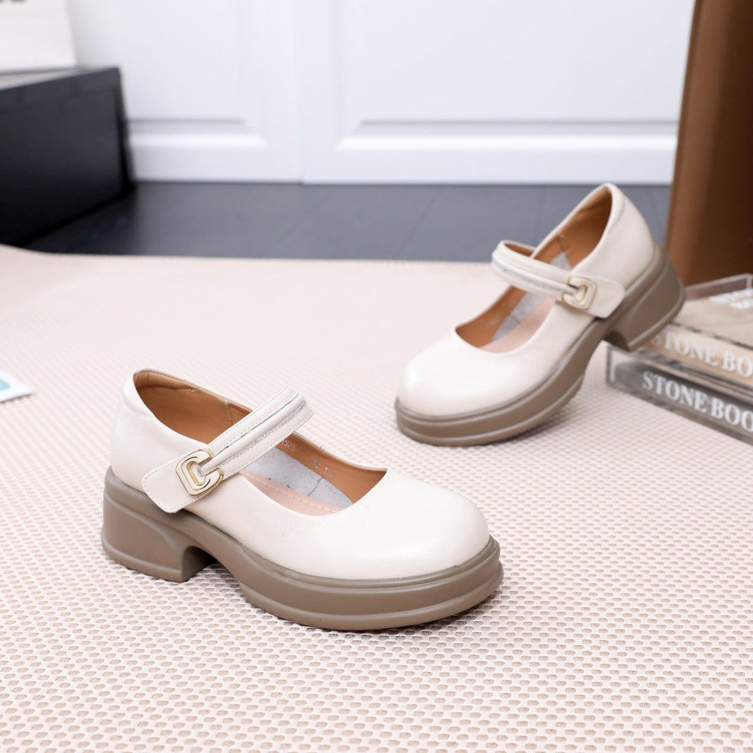 Women's Platform Leather Mary Jane Heels – Chunky Heel Velcro Strap Shoes