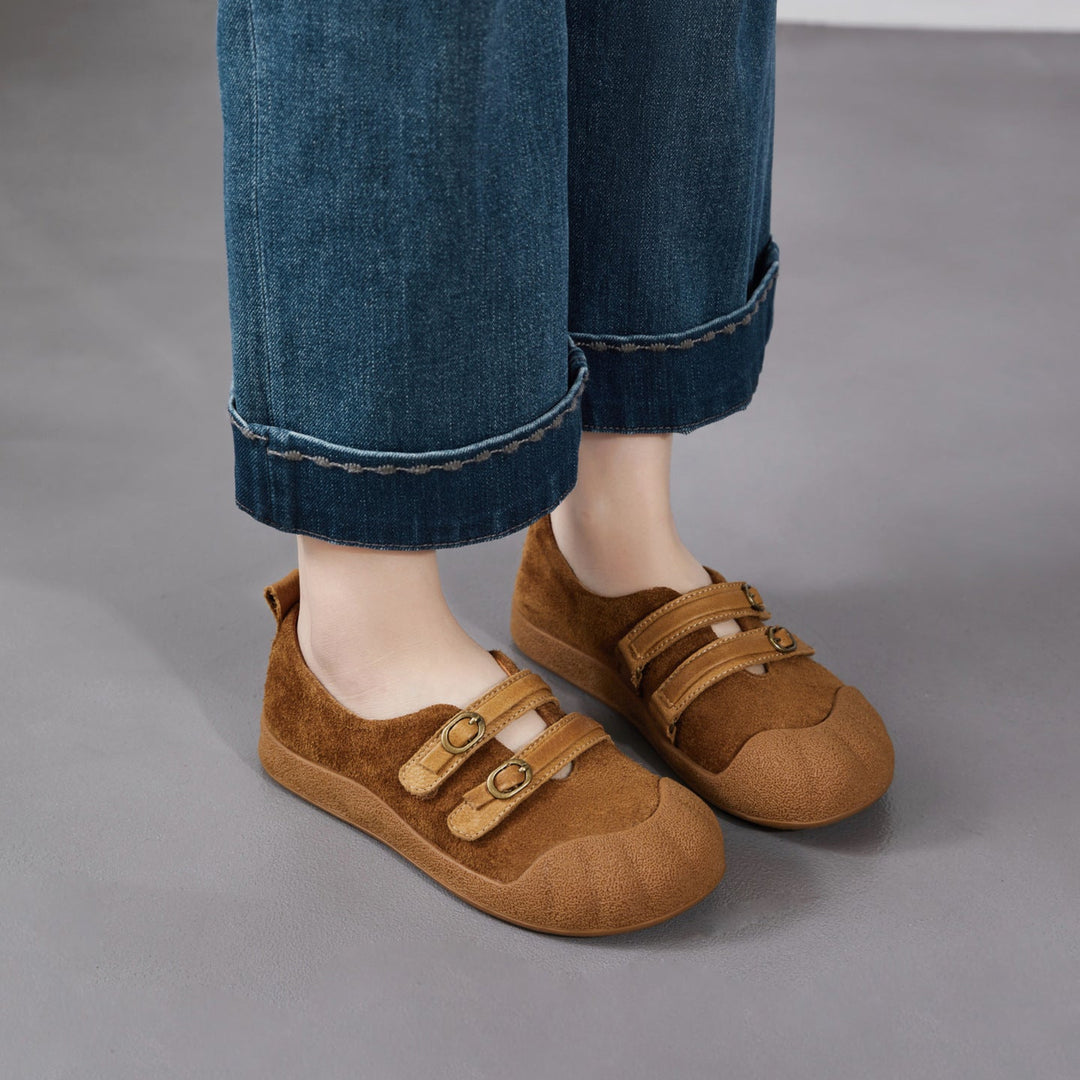 Women‘s Retro Leather Slip-on Mary Jane Flats Vintage Casual Walking Shoes