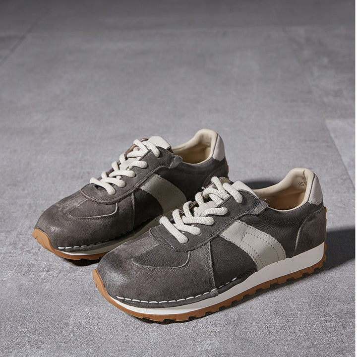 Women's Leather Patchwork Sneakers Comfortable Soles Suede Causal Sport Shoes