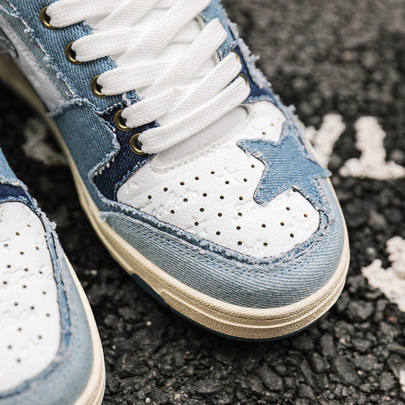Casual Star Sneakers – Unisex Denim Patchwork Couple Style Shoes