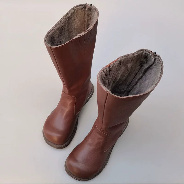 Women's Genuine Cowhide High Boots with Wide Toe Box Warm Lining Winter Style