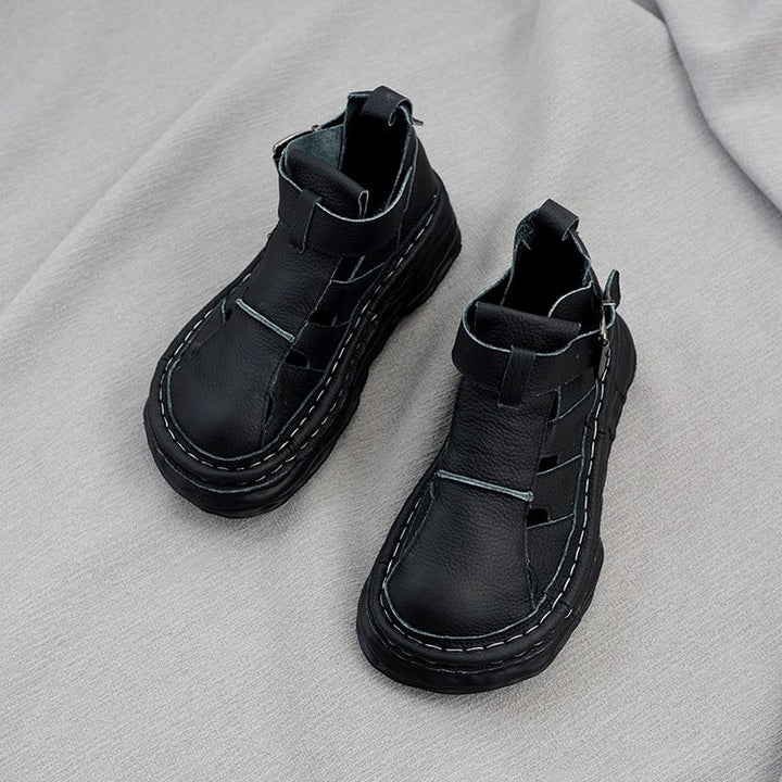 Women's Ugly-Cute Soft Leather Cut-Out High-Top Boots – Casual Style