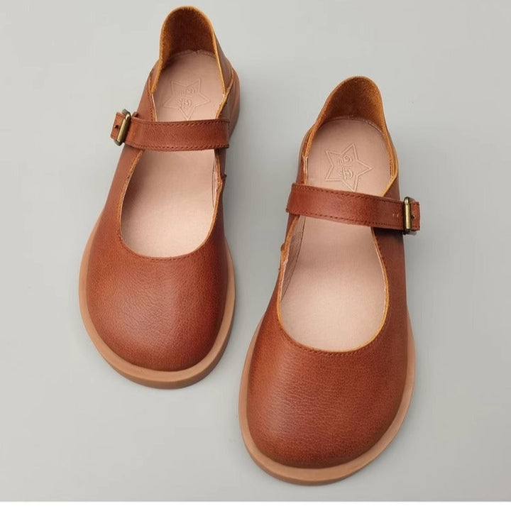 Wide Toe Box Daily Cute Genuine Leather Mary Jane Round Toe Flat Uniform Shoes