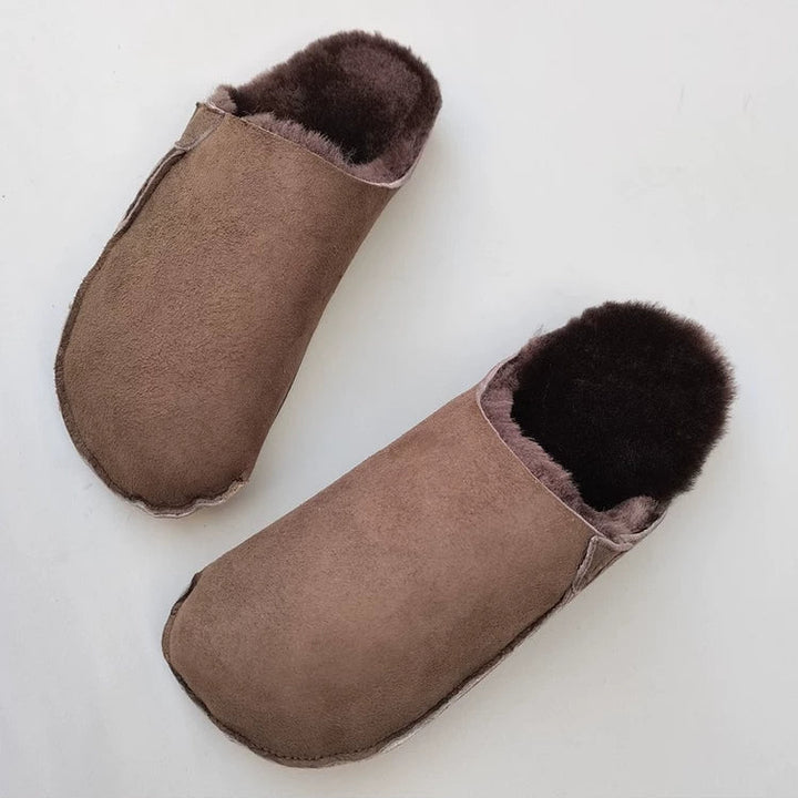 Women's Genuine Shearling Mules Winter Warm Fur Lined Slip On Slippers Clogs
