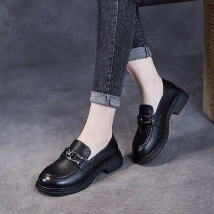 British Luxury Leather Loafers for Women - Signature Chain Detail & Slip-On