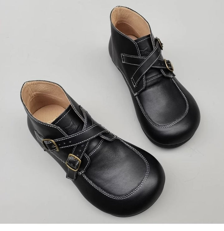 Womens Big Toe Box Genuine Leather Wide Fit Ankle Boots - Comfort Shoes for Wide/High Instep Feet
