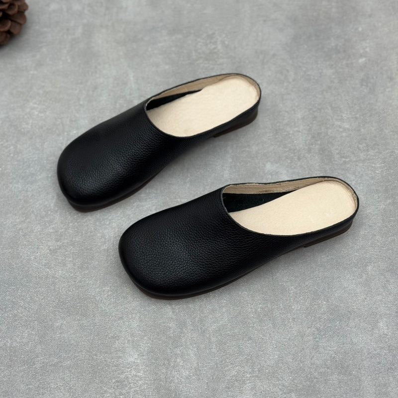 Women's Minimalist Leather Mules Vintage Round Toe Slip-on Clogs Barefoot-Friendly