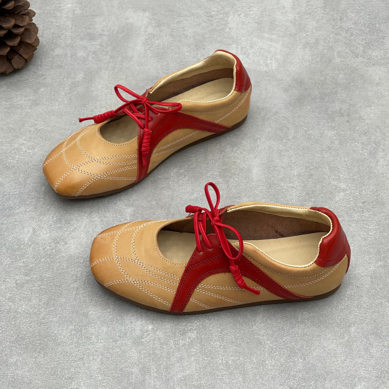 Womens Retro Leather Lace-up Mary Jane Flats Vintage Casual Walking Shoes