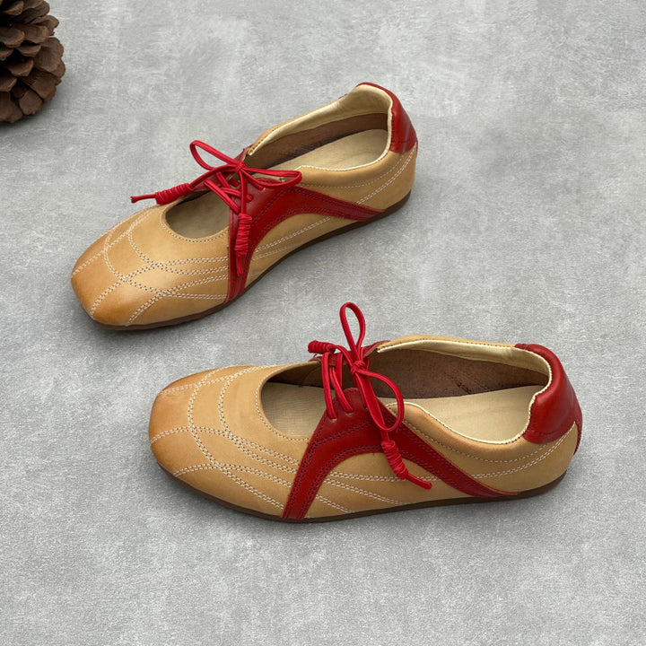 Womens Retro Leather Lace-up Mary Jane Flats Vintage Casual Walking Shoes