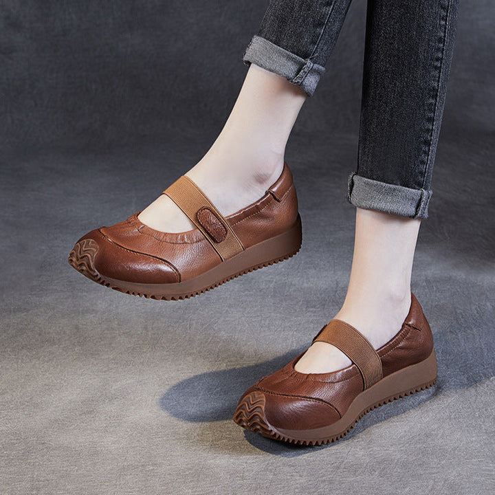 Women's Elastic Comfort Loafers - Genuine Leather Flat with Soft Sole