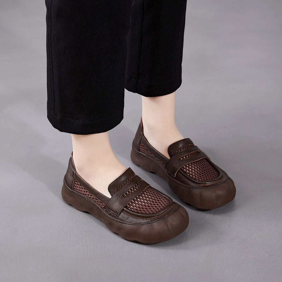 Women's Breathable Mesh & Leather Loafers - Summer Slip-Ons