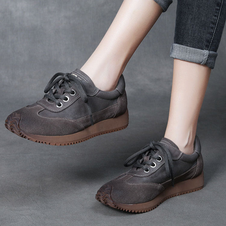 Women's Flat Leather Patchwork Casual Tennis Shoes Sneakers