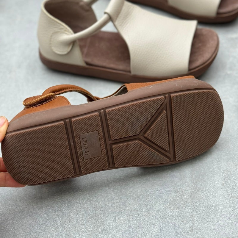 Women’s Handmade Soft Leather Open Toe Sandals – Retro Velcro Casual Shoes