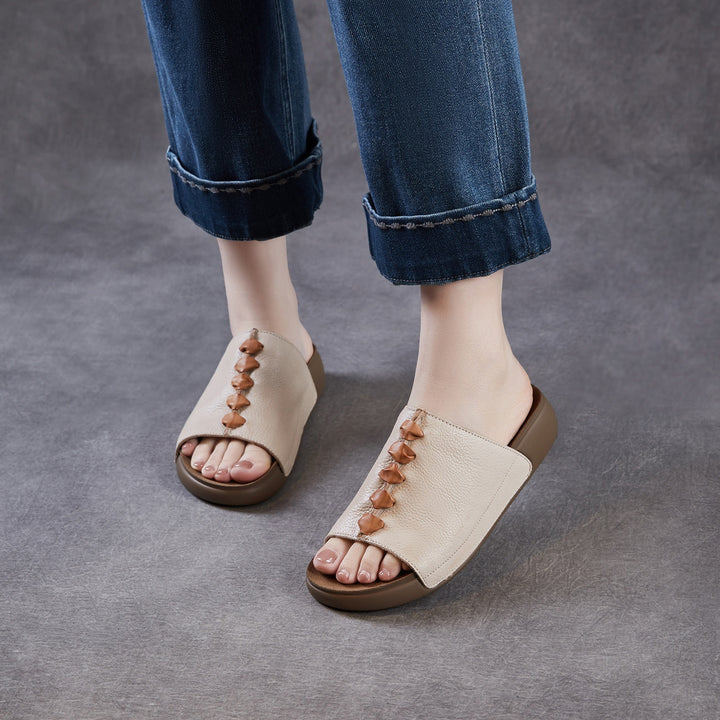 Women's Leather Open-Toe Bohemian-Style Slides & Mules