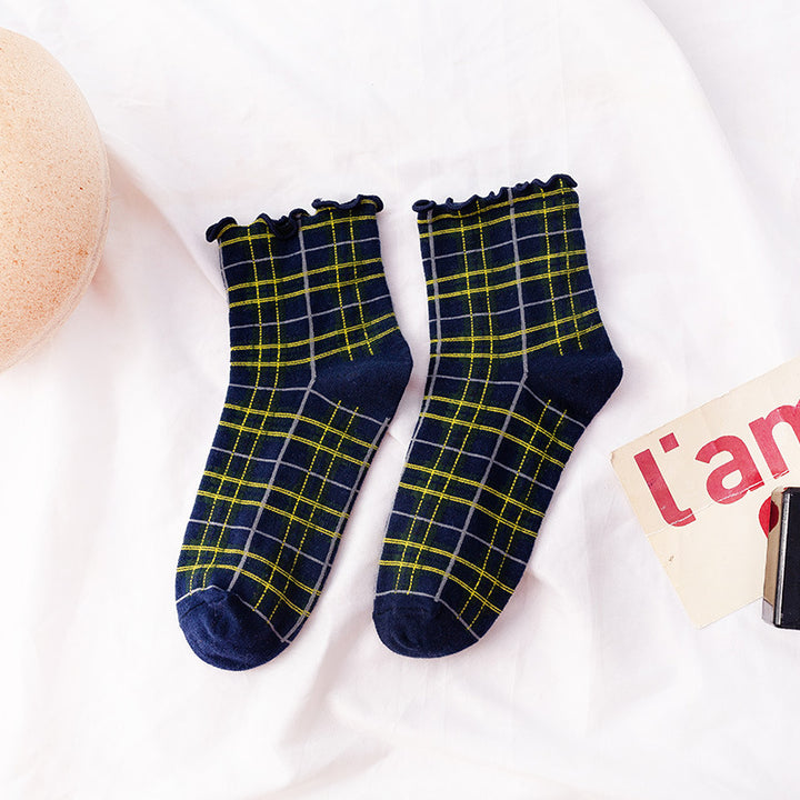 3 Pairs Checkered Fantasy Socks Women's Socks