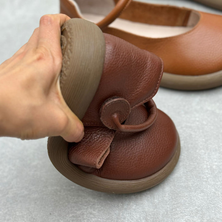 Women's Leather Handmade Soft Sole Round Toe Mary Jane Shoes