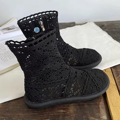 Women's Summer Literary Style Lace Side Zipper Wide Toe Box Short Boots