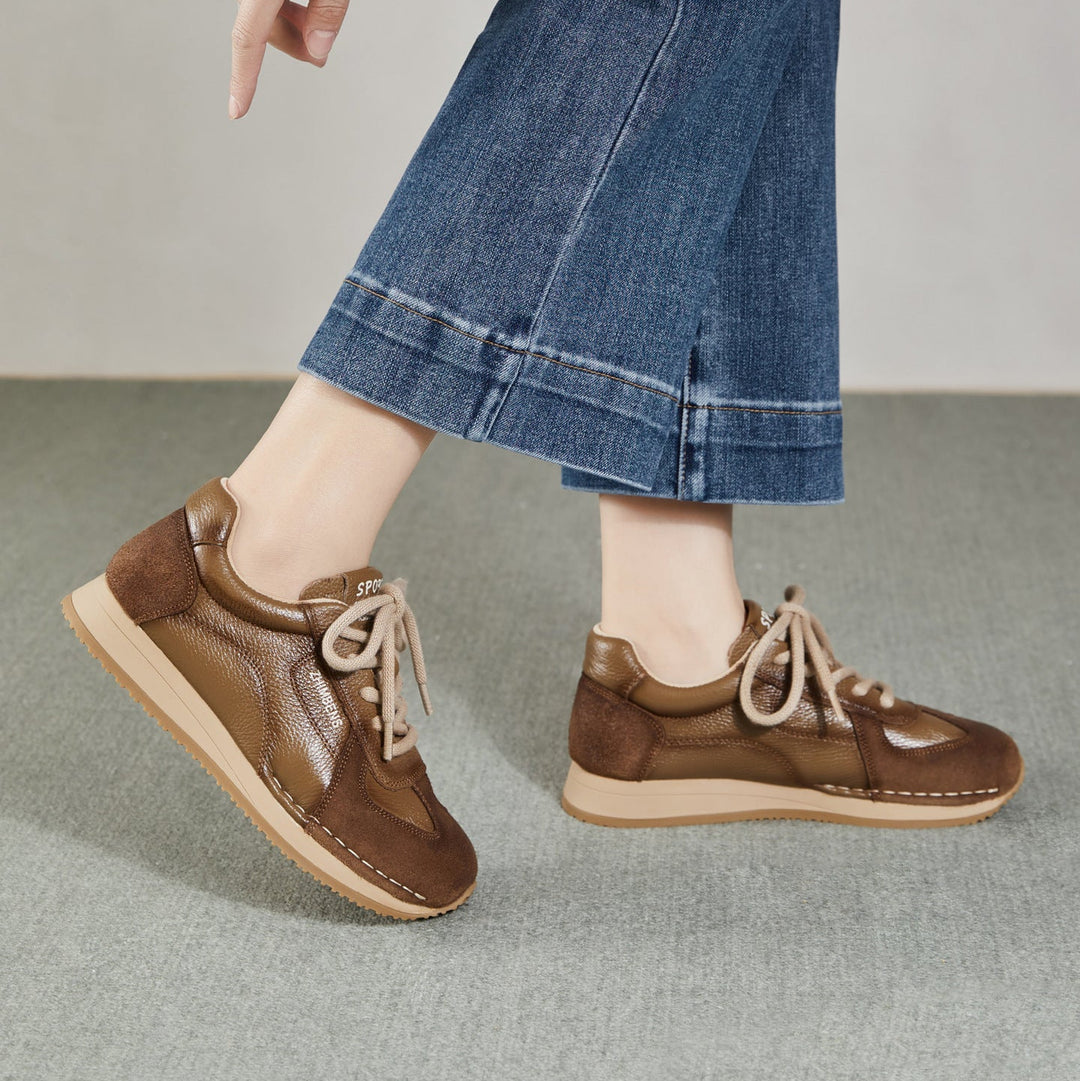 Women's Leather Sneakers Patchwork Retro Tennis Shoes — Casual Style