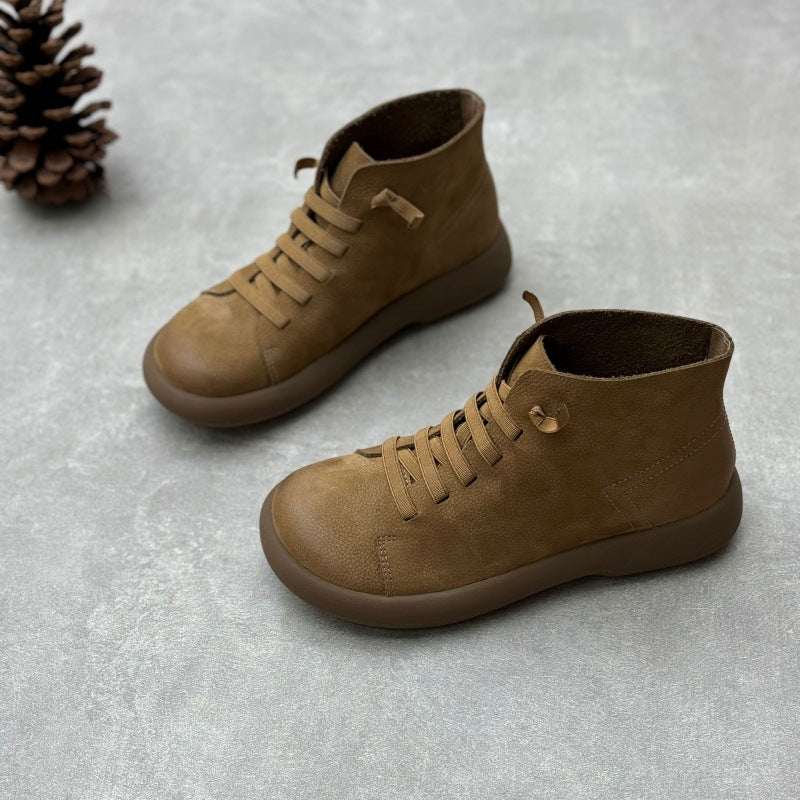 Women's Casual Leather Ankle Boots – Flat Comfortable Short Boots