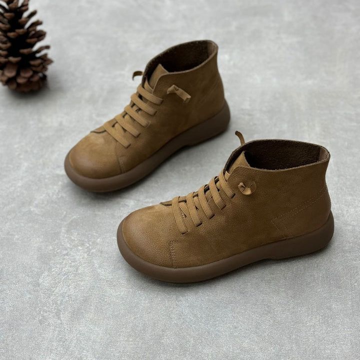 Women's Casual Leather Ankle Boots – Flat Comfortable Short Boots