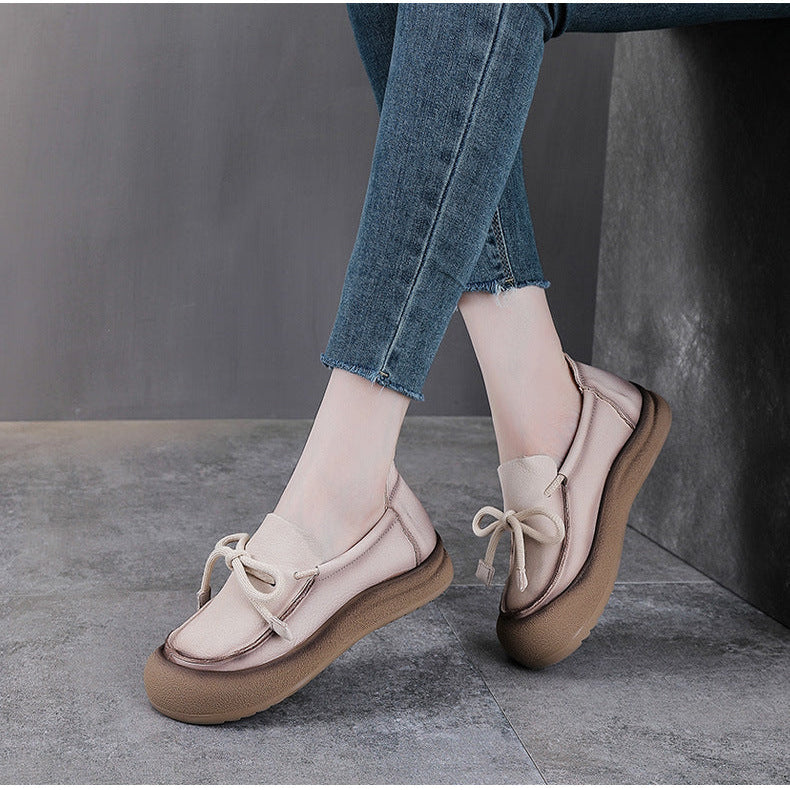 Women's Leather Slip-on Flats — Casual Round-Toe Footwear