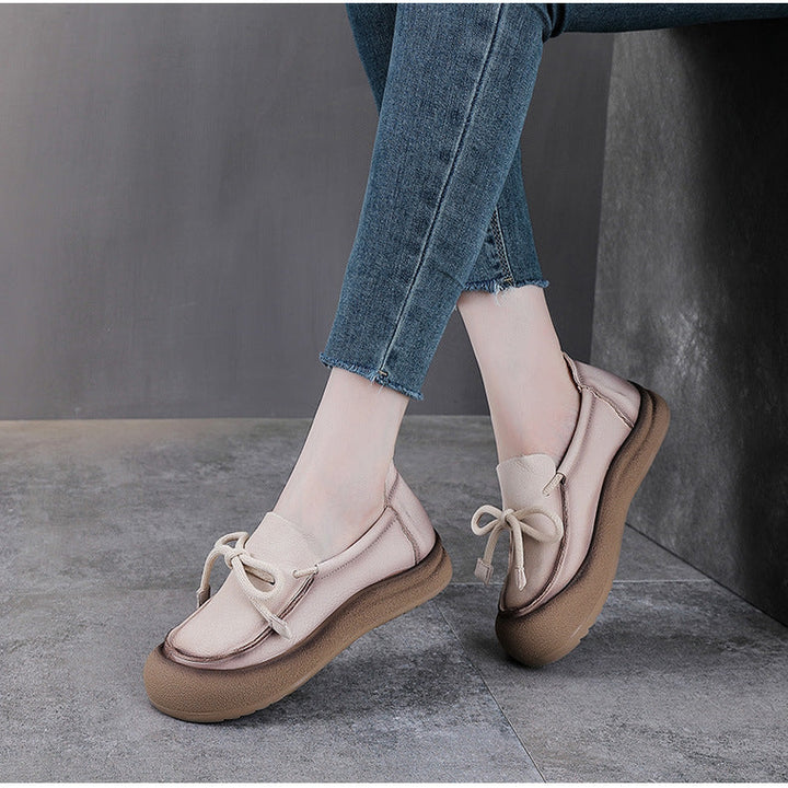 Women's Leather Slip-on Flats — Casual Round-Toe Footwear