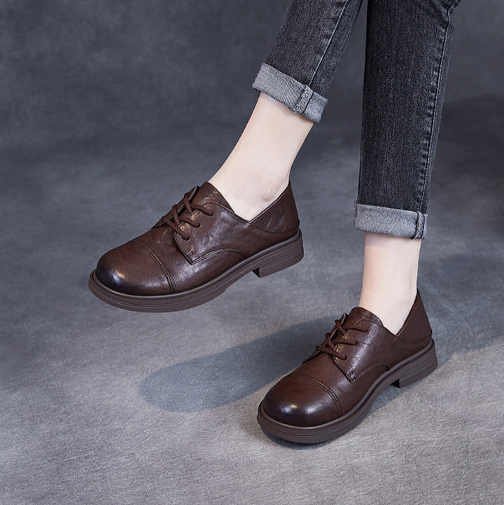 Women's Comfortable Vintage Leather Lace-Up Round-Toe Everyday Shoes