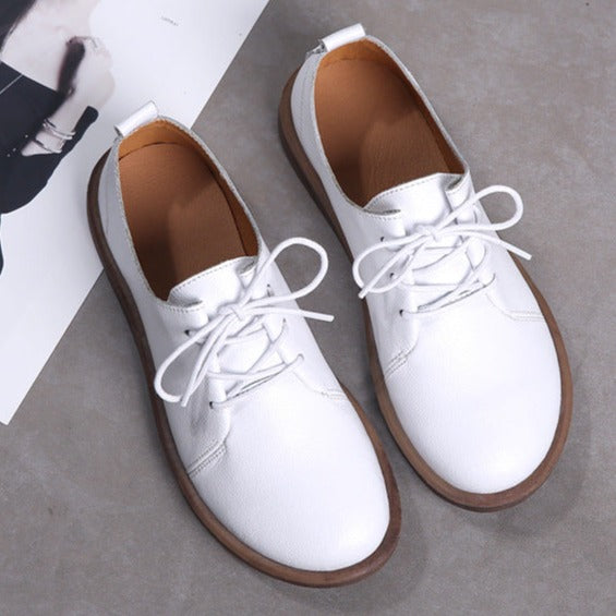 Women's Genuine Leather Lace Up Oxfords Flat Shoes