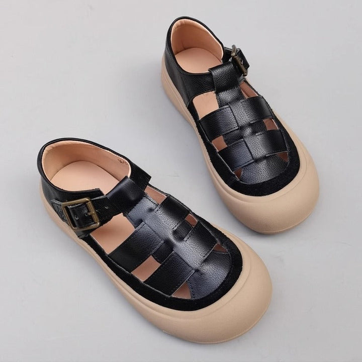 Women's Genuine Leather Closed-Toe Woven Sandals – Soft Sole & Casual Style