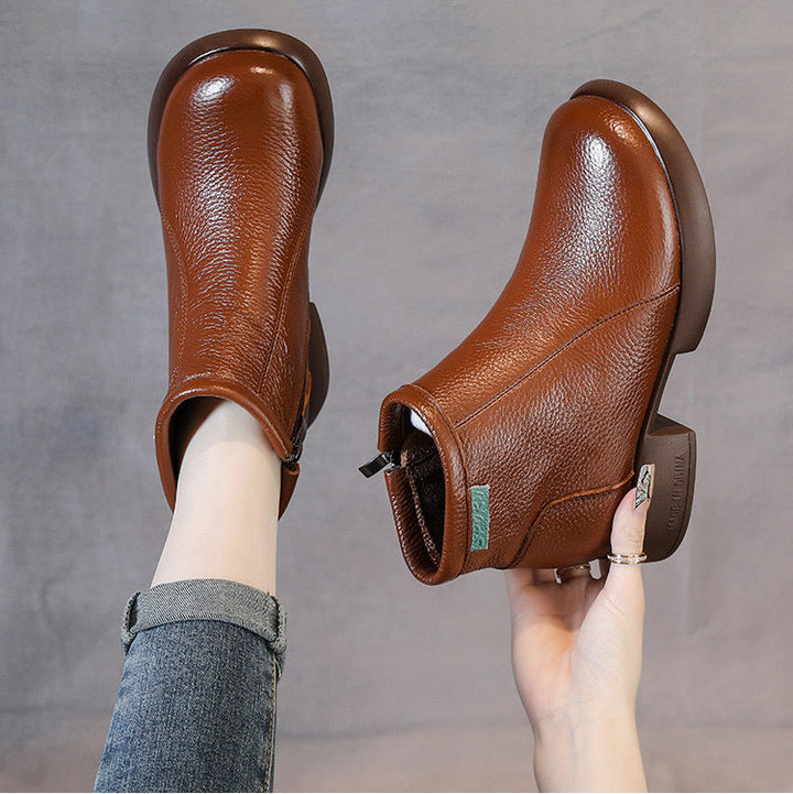 Women's Leather Side-Zip Ankle Boots – Comfortable Casual Everyday Shoes