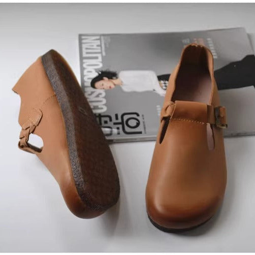 Women's Wide Round-Toe Genuine Leather Soft Flat Casual Shoes