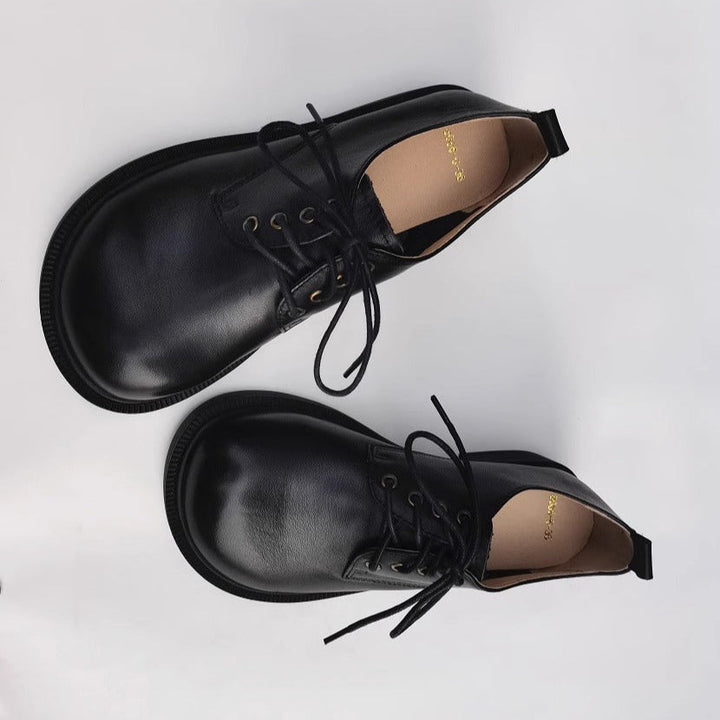 Women's Handmade Wide Toe Box Leather Lace-Up Casual Flat Shoes