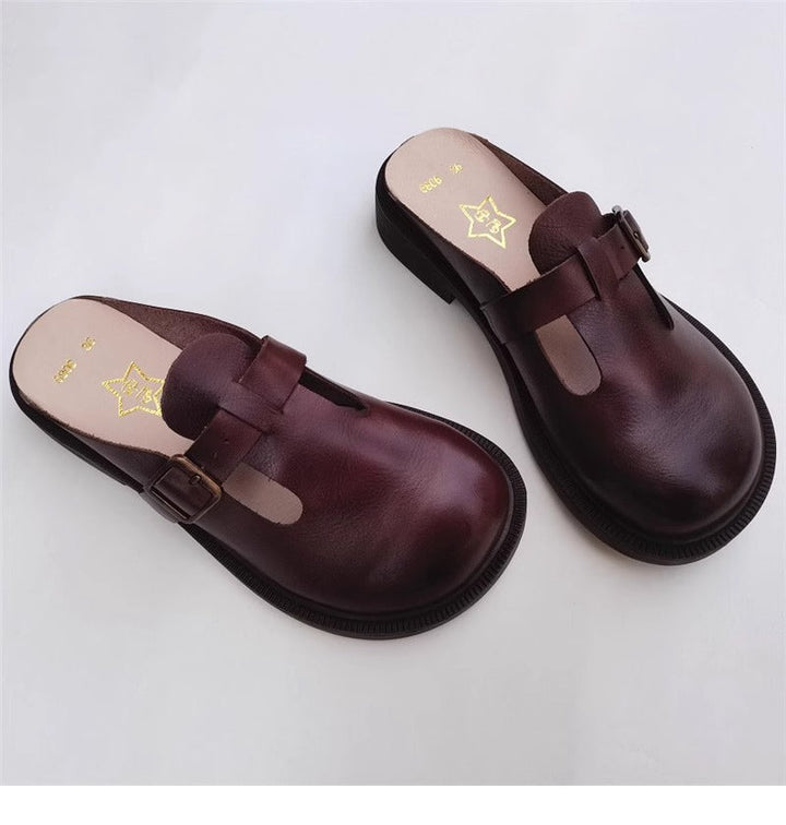 Women's Big Toe Box Mules – Casual Soft First Layer Cowhide Slip-On Shoes