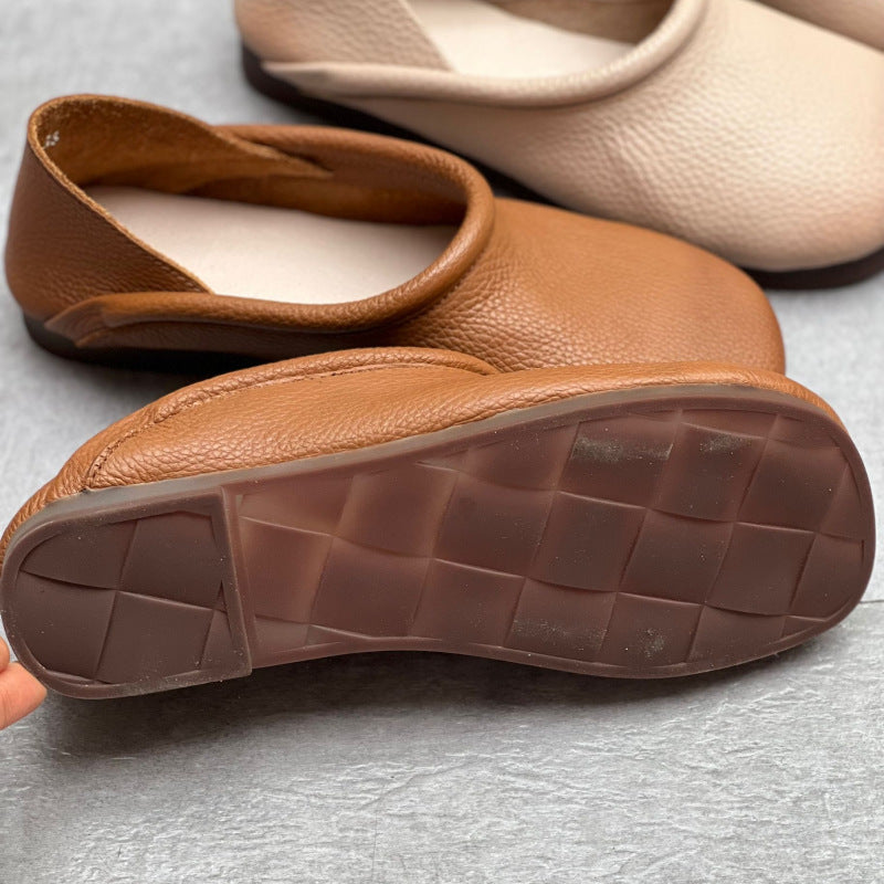Women's Round Toe Casual Handmade Leather Flat Loafers
