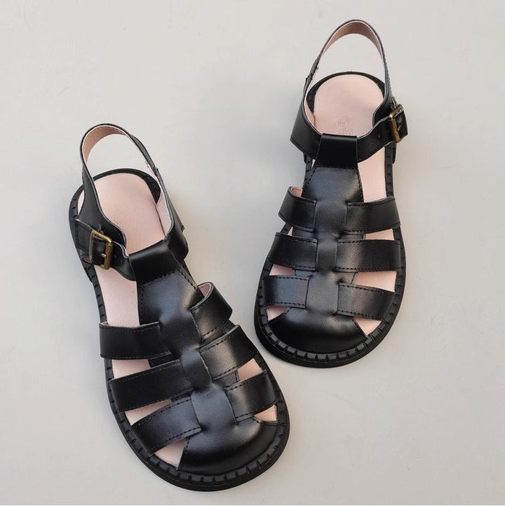 Women's Genuine Leather Wide-Toe Woven Sandals – Casual Style for Summer