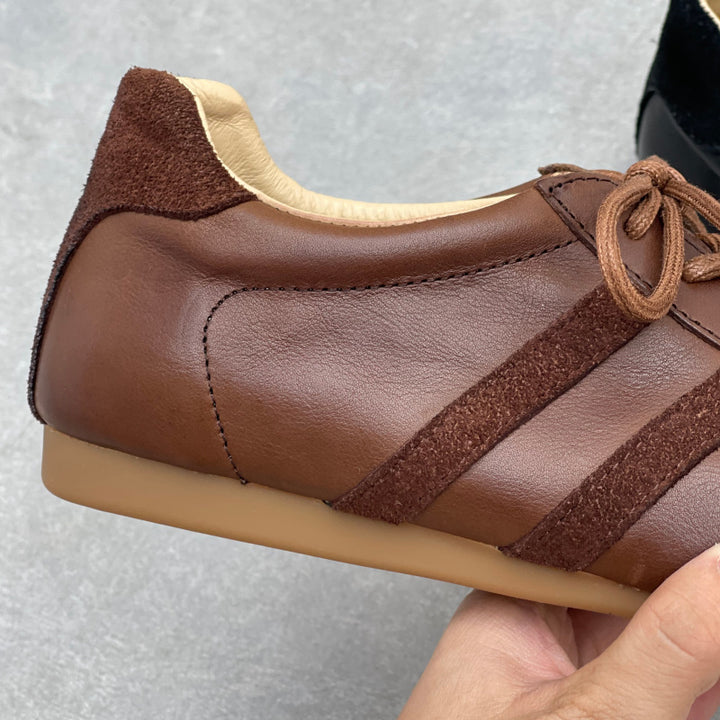 Women's Vintage Leather Retro Runners Round Toe Soft Sole Lace-Up Walking Shoes