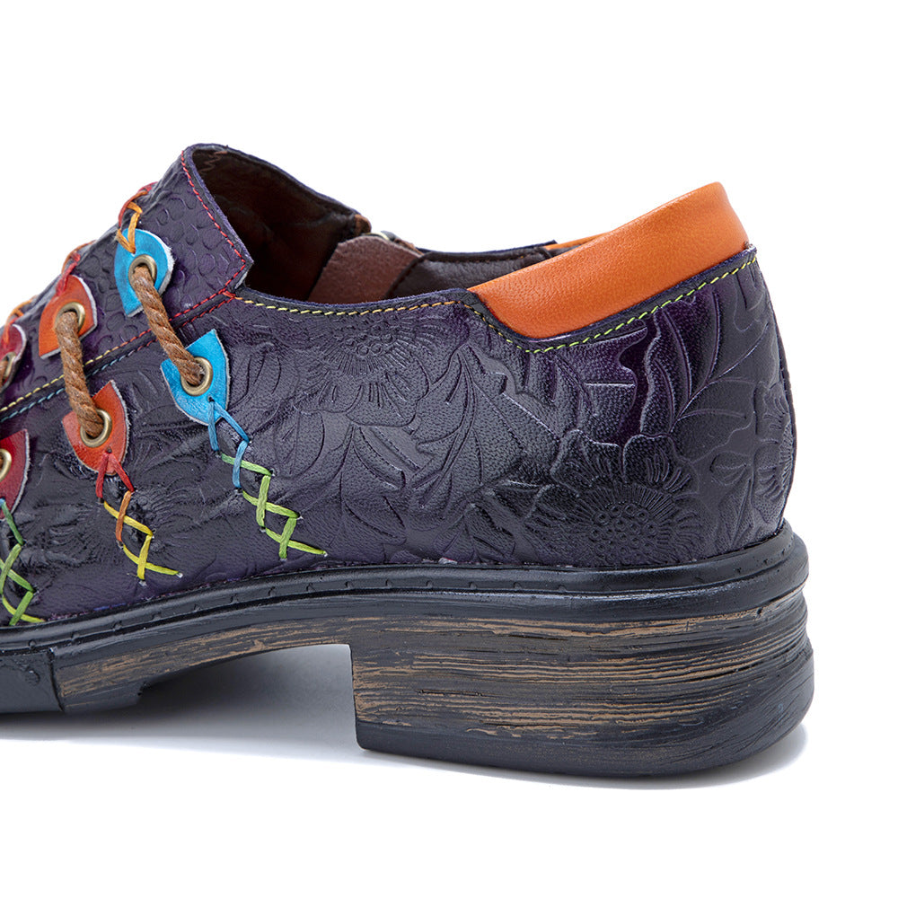 Women's Sheepskin Leather Printed Retro Oxfords Shoes