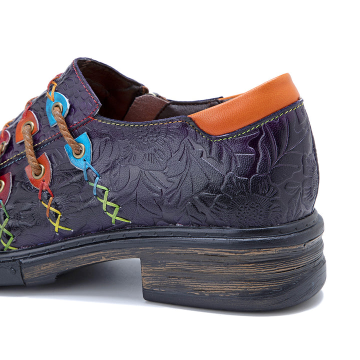 Women's Sheepskin Leather Printed Retro Oxfords Shoes