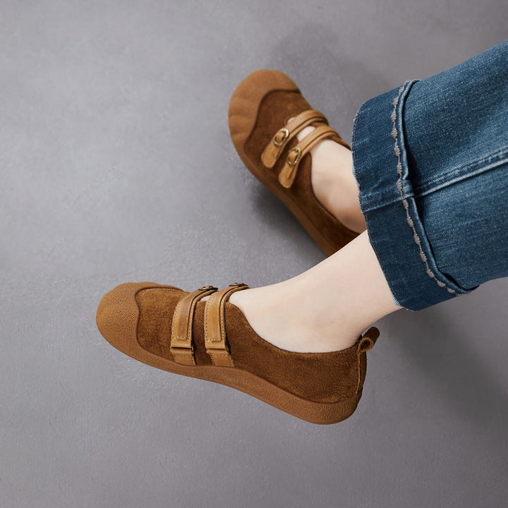 Women‘s Retro Leather Slip-on Mary Jane Flats Vintage Casual Walking Shoes