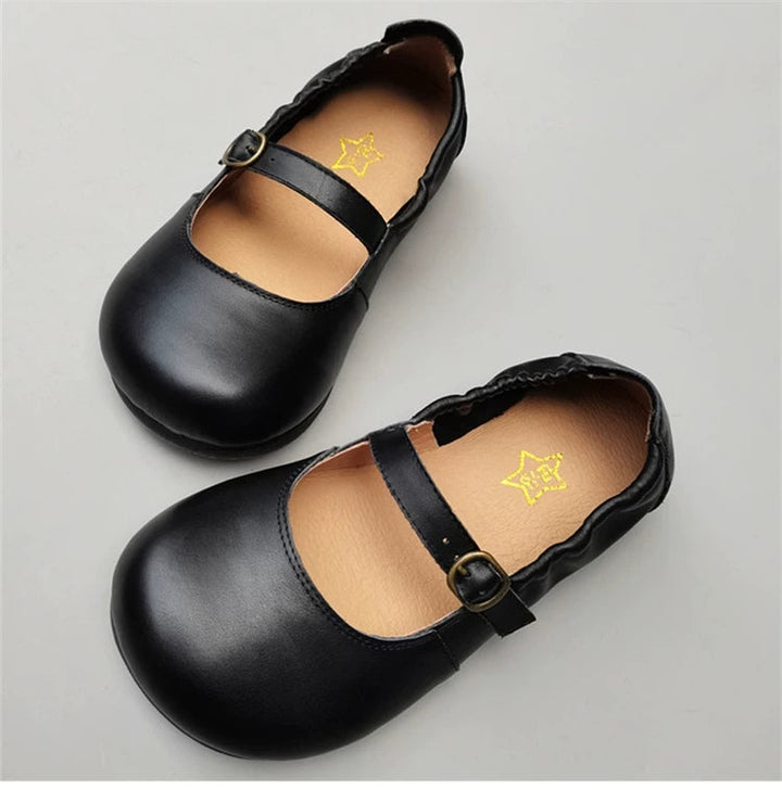 Women's Genuine Leather Wide Toe Mary Jane Shoes – Breathable Anti-Slip Flat Flats for Wide Feet & Bunions