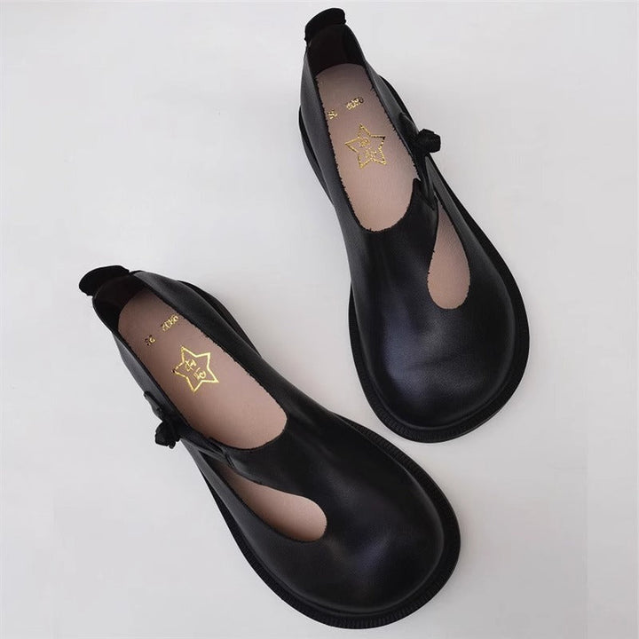Handmade Women's Leather Wide Toe Box Flats – Casual Slip-On Shoes with Comfort