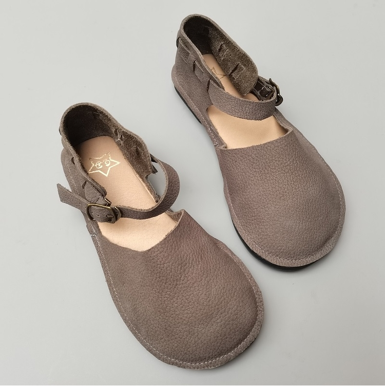 Handmade Genuine Leather Big Toe Box Sandals Ankle Strap Women's Shoes