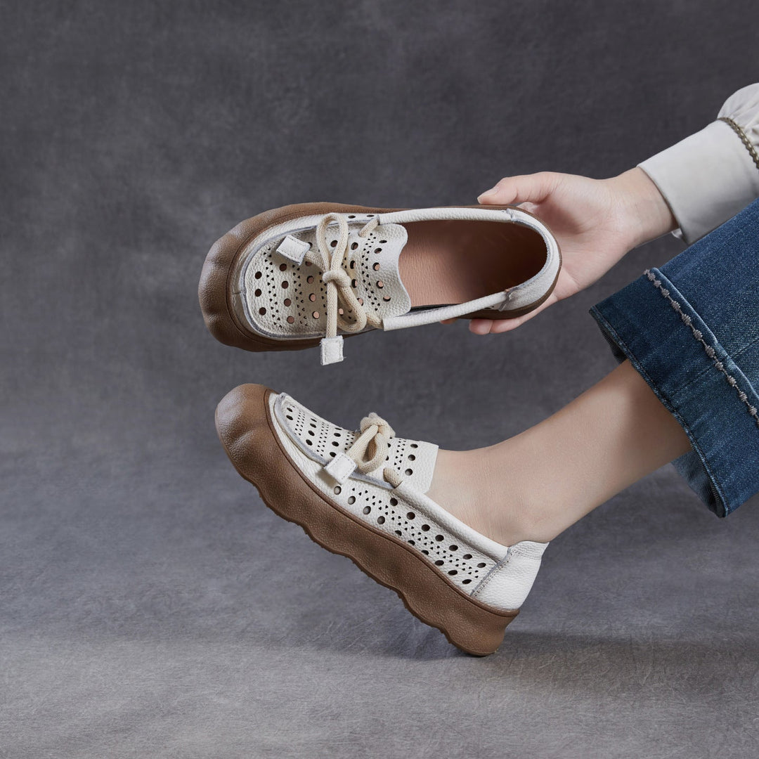 Women's Leather Slip-On Sandals — Thick Sole with Cutout Design, Breathable