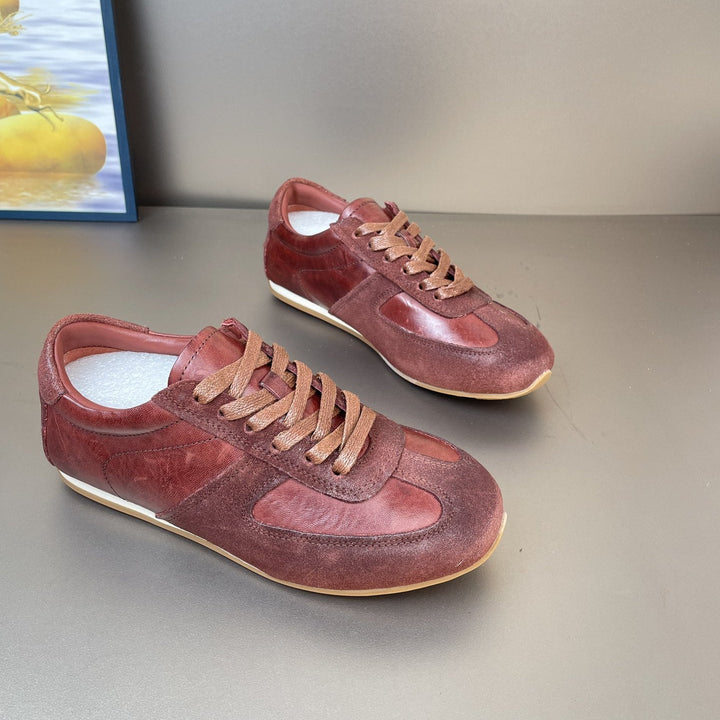 Women's Horsehide German Army Trainer Sneakers Retro Flat Casual Shoes