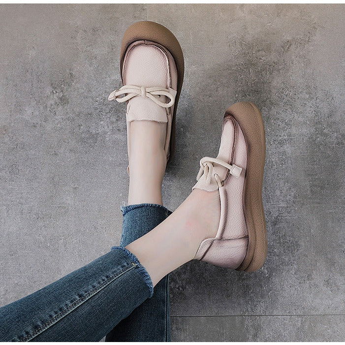Women's Leather Slip-on Flats — Casual Round-Toe Footwear