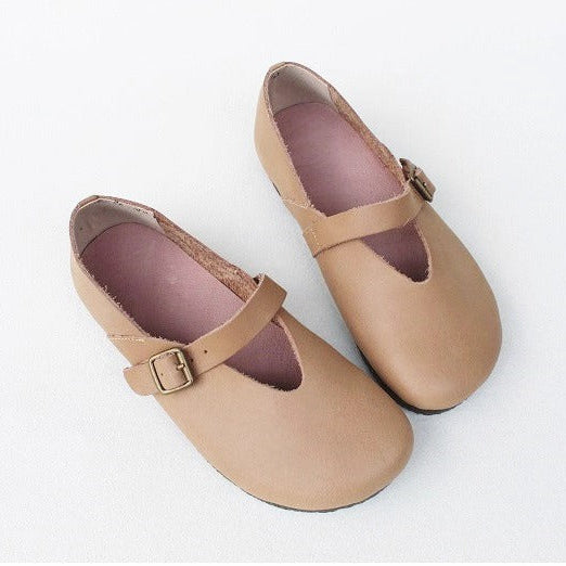 Women's Handmade Breathable Leather Flats – V-cut Mary Jane Shoes