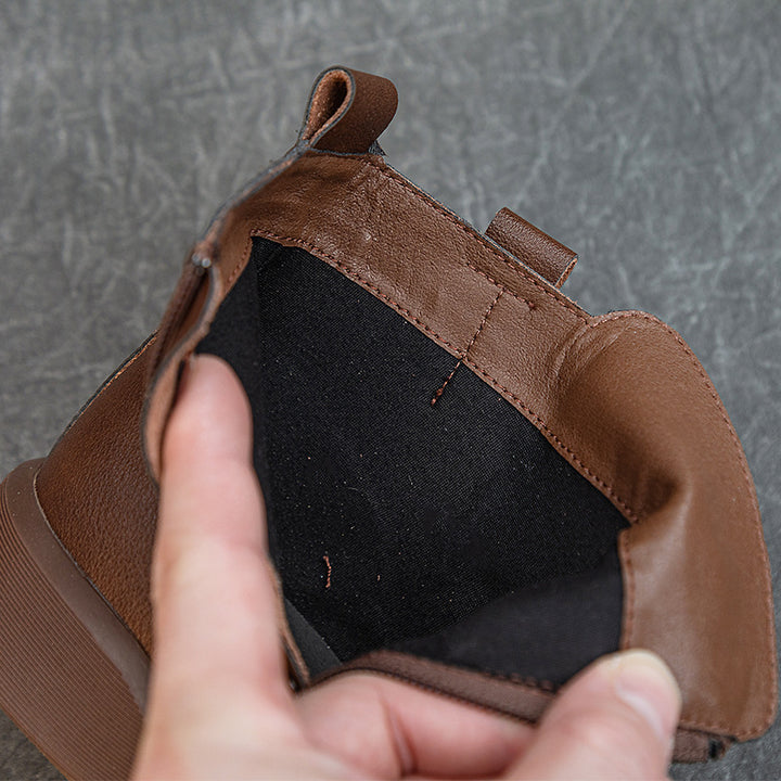 Comfortable Women's Flat Leather Boots – Casual Ruched Ankle Style